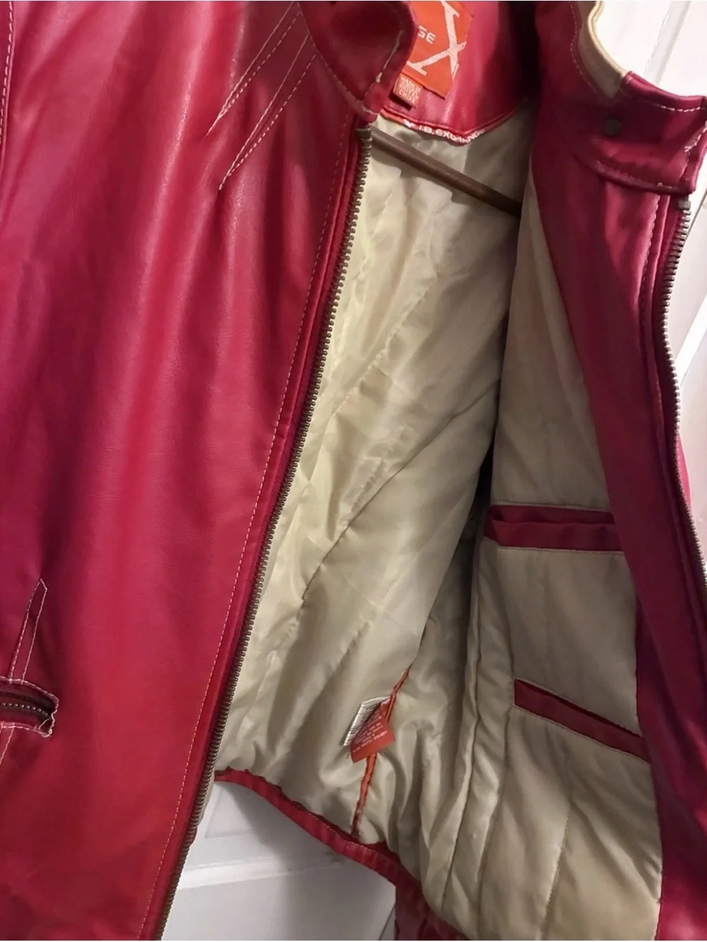 Women's Magenta Faux Leather Biker Jacket XL